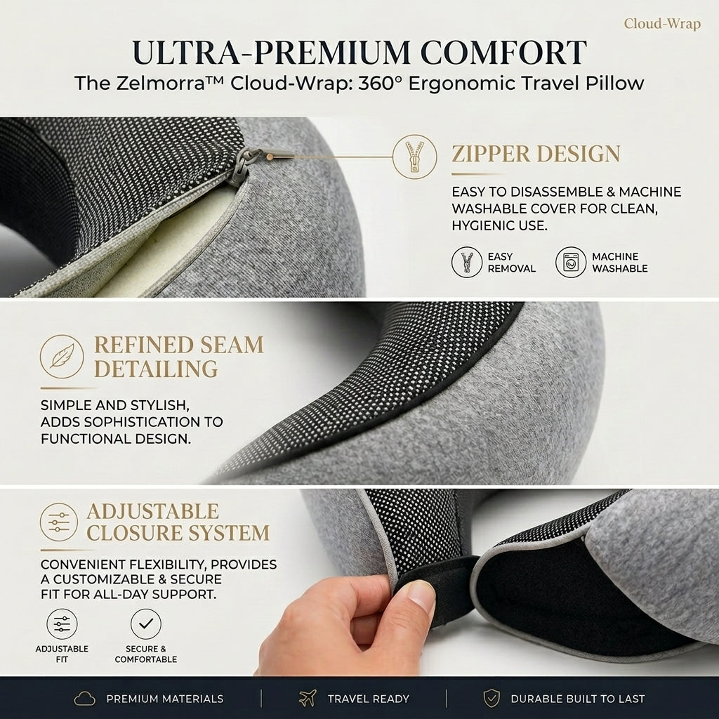 The Zelmorra™ Cloud-Wrap: 360° Ergonomic Travel Pillow